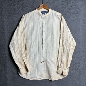 Vintage Polo Ralph Lauren Bernard Men's Large Ivory Striped Banded Collar Shirt